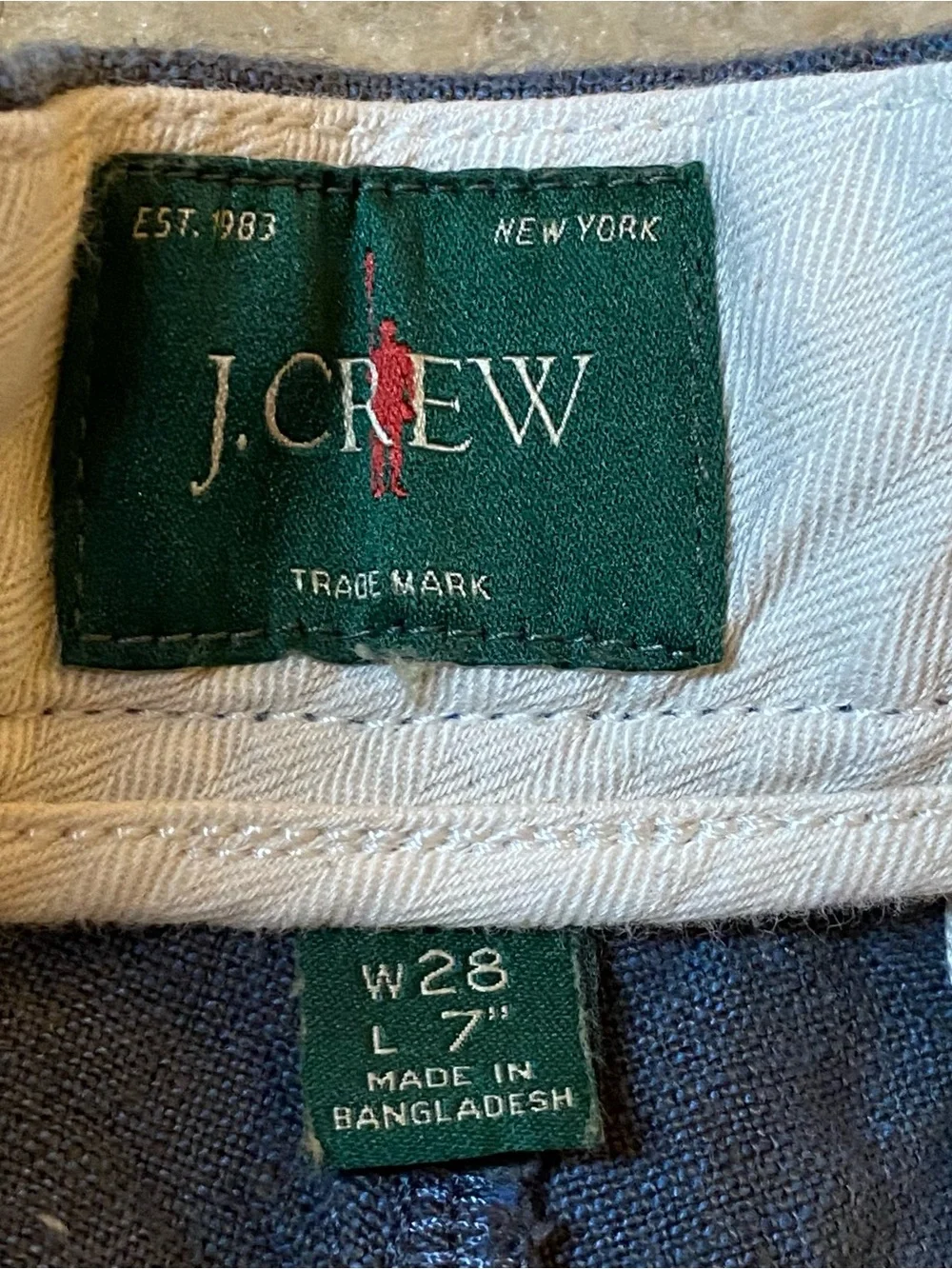 J. Crew Men's Preppy Casual Navy Blue Linen 7” Shorts Size 28” Waist